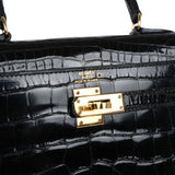Hermes Kelly Sellier 20 Black Shiny Alligator Gold Hardware
