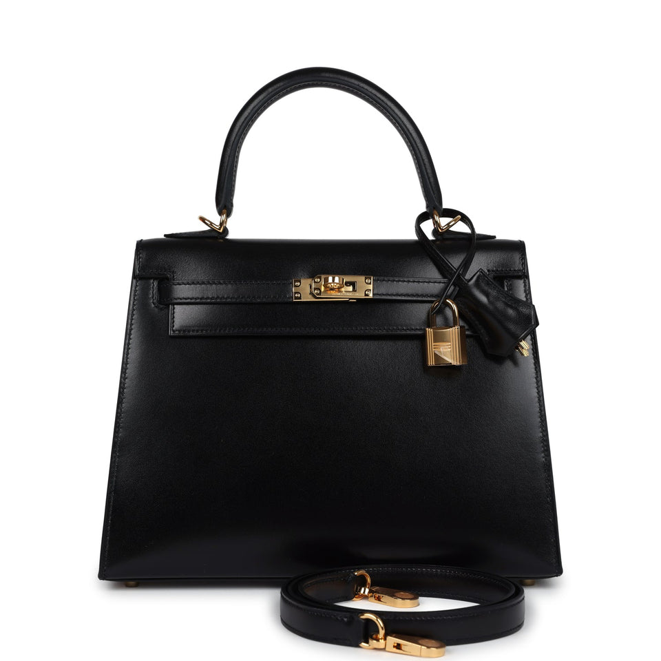 Hermes Kelly Sellier 25 Black Box Gold Hardware