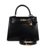 Hermes Kelly Sellier 25 Black Box Gold Hardware