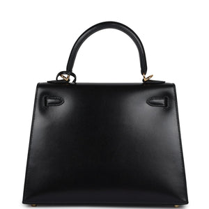 Hermes Kelly Sellier 25 Black Box Gold Hardware