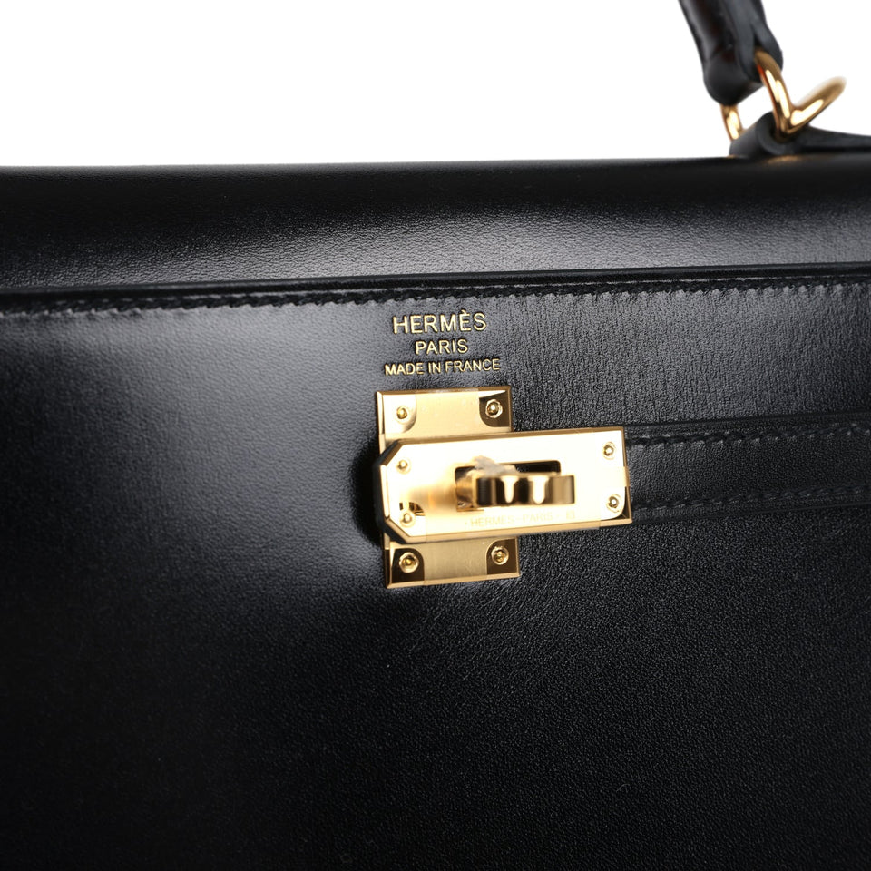 Hermes Kelly Sellier 25 Black Box Gold Hardware