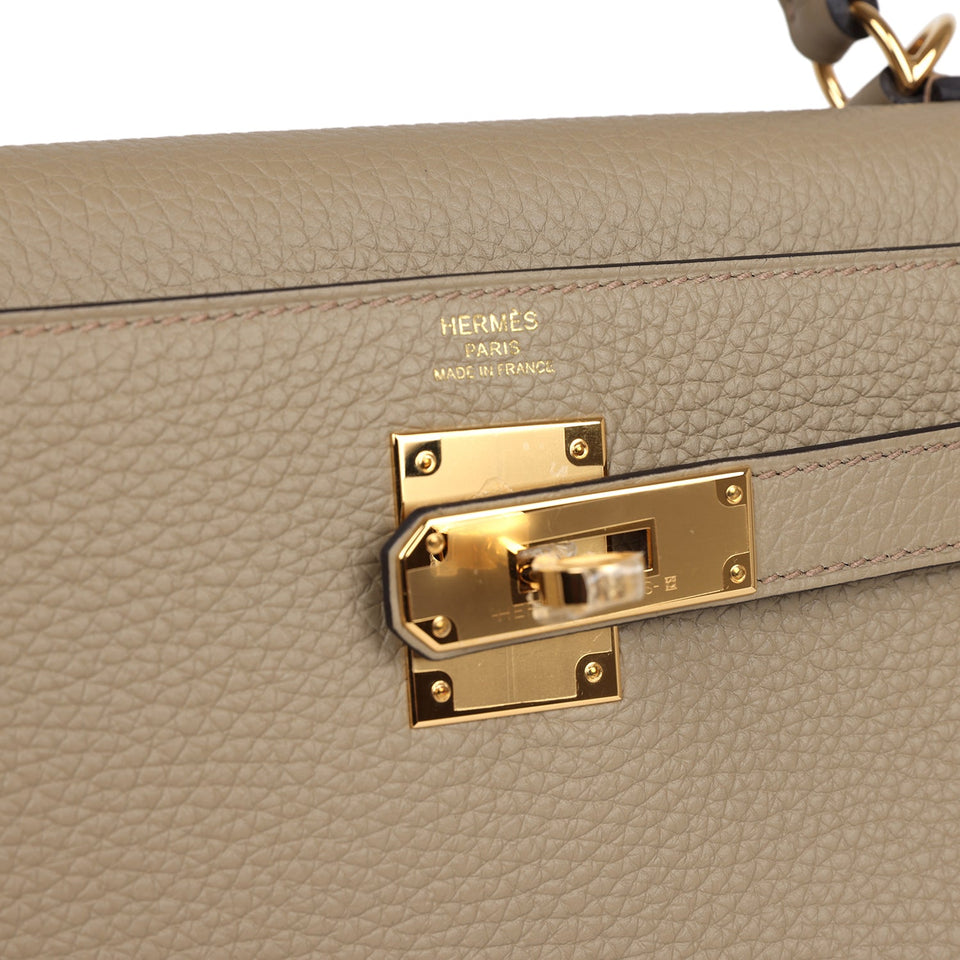 Hermes Kelly Retourne 28 Beige Marfa Clemence Gold Hardware