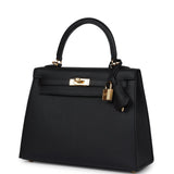 Hermes Kelly Sellier 25 Black Epsom Gold Hardware