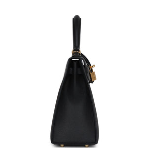 Hermes Kelly Sellier 25 Black Epsom Gold Hardware