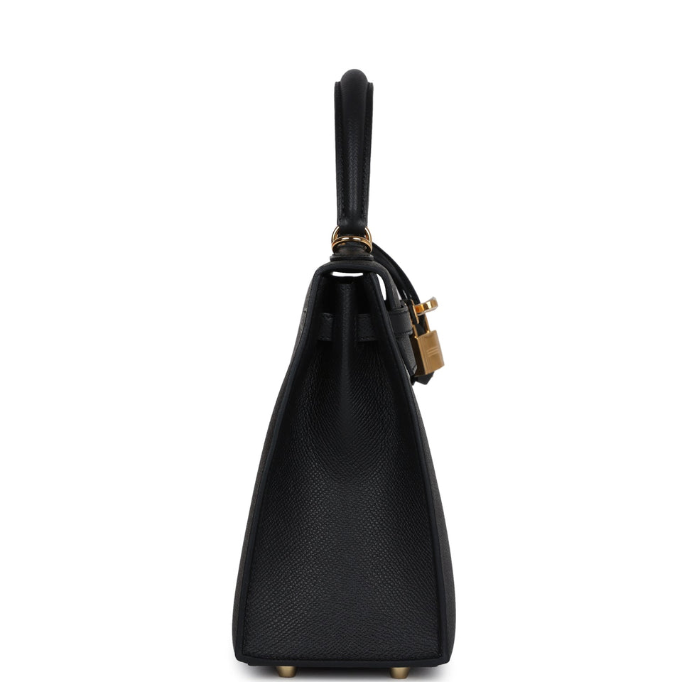 Hermes Kelly Sellier 25 Black Epsom Gold Hardware