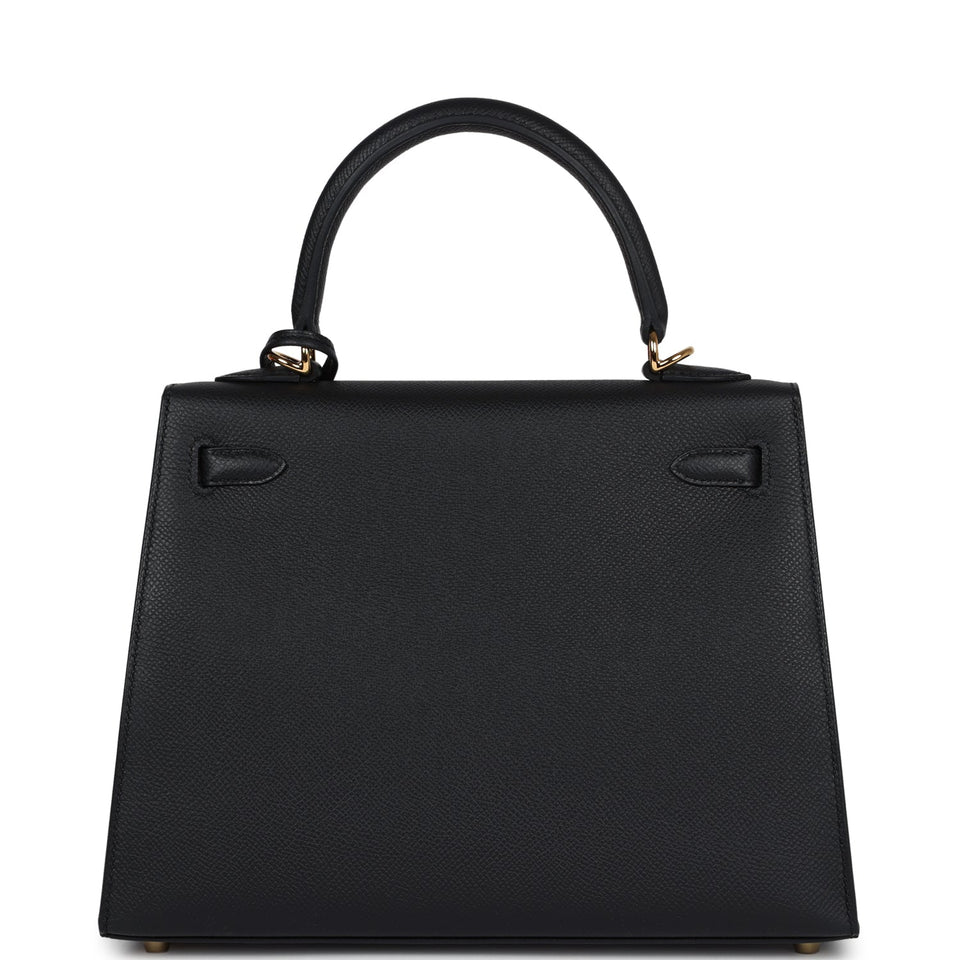 Hermes Kelly Sellier 25 Black Epsom Gold Hardware