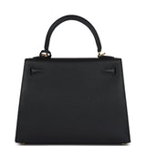 Hermes Kelly Sellier 25 Black Epsom Gold Hardware