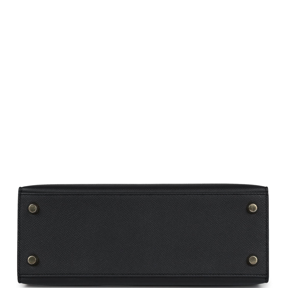 Hermes Kelly Sellier 25 Black Epsom Gold Hardware