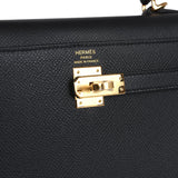 Hermes Kelly Sellier 25 Black Epsom Gold Hardware
