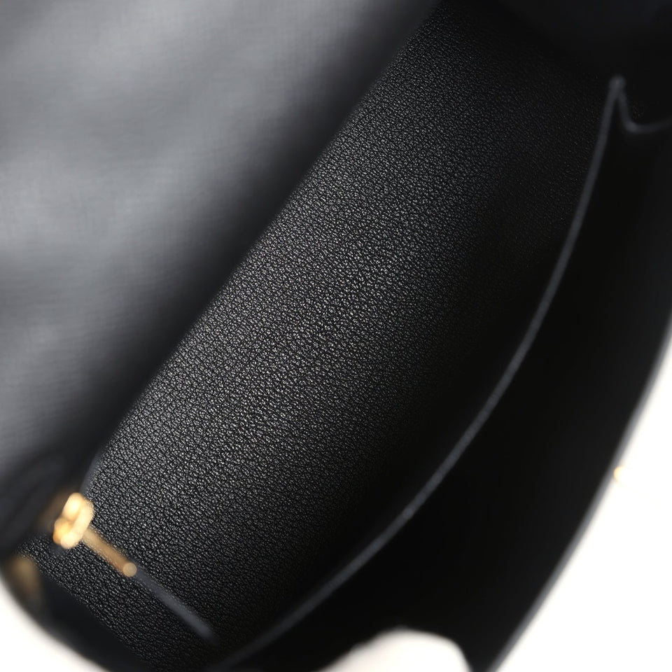 Hermes Kelly Sellier 25 Black Epsom Gold Hardware