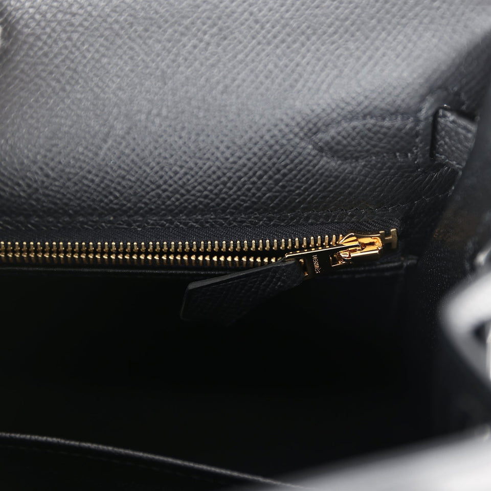 Hermes Kelly Sellier 25 Black Epsom Gold Hardware