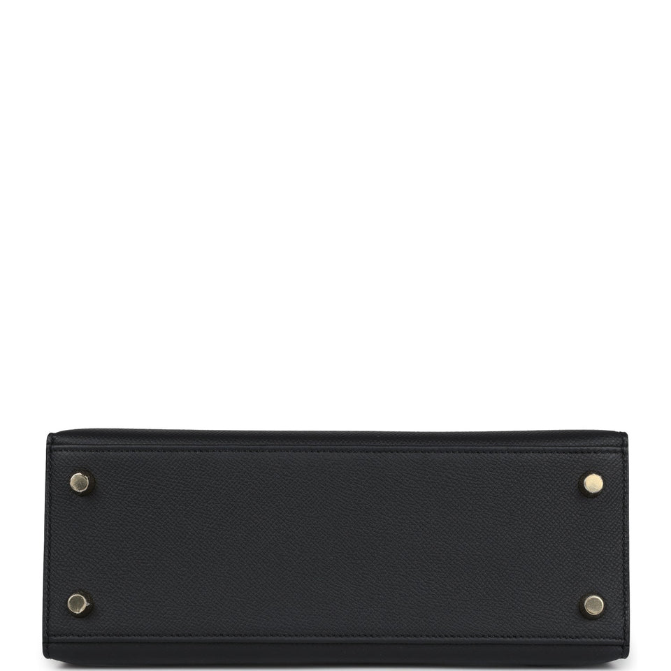 Hermes Kelly Sellier 25 Black Epsom Gold Hardware