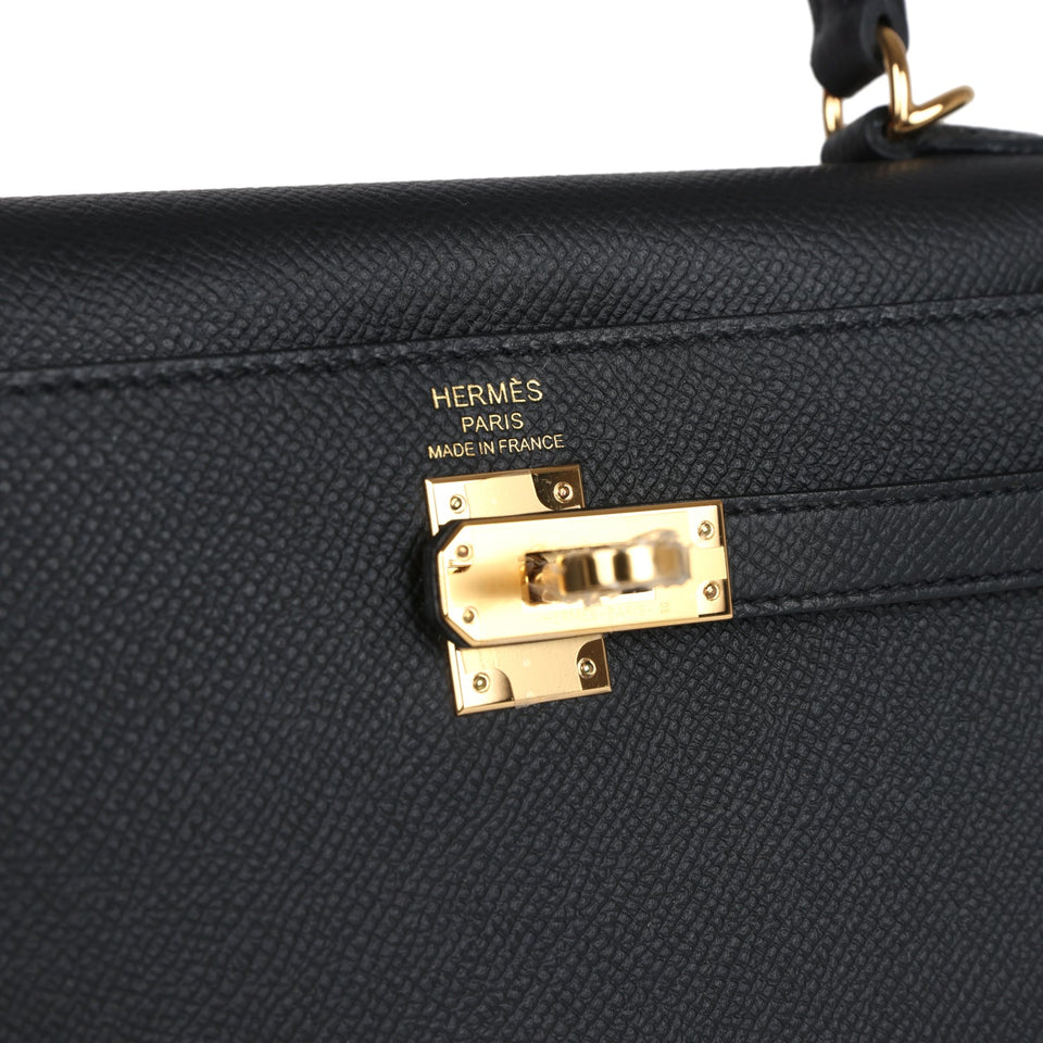 Hermes Kelly Sellier 25 Black Epsom Gold Hardware
