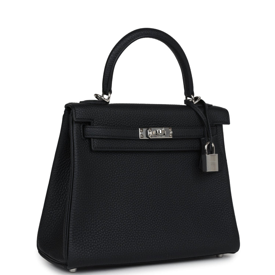 Hermes Kelly Retourne 25 Black Togo Palladium Hardware