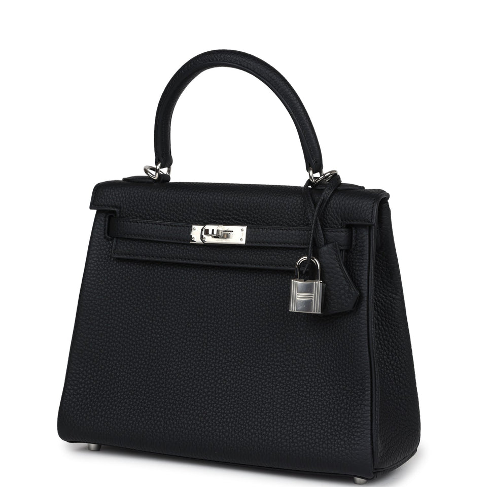 Hermes Kelly Retourne 25 Black Togo Palladium Hardware