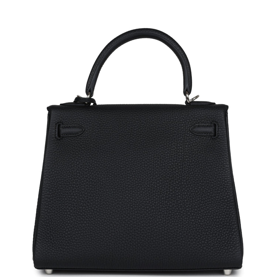 Hermes Kelly Retourne 25 Black Togo Palladium Hardware