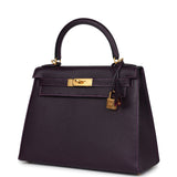 Hermes Special Order (HSS) Kelly Sellier 28 Raisin Verso Chevre Brushed Gold Hardware