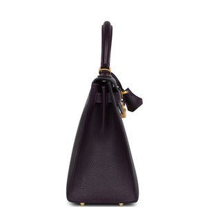 Hermes Special Order (HSS) Kelly Sellier 28 Raisin Verso Chevre Brushed Gold Hardware