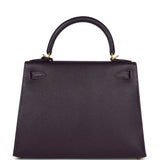 Hermes Special Order (HSS) Kelly Sellier 28 Raisin Verso Chevre Brushed Gold Hardware