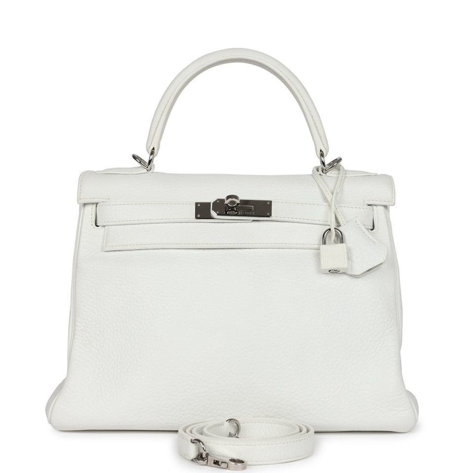Hermes Kelly Retourne 28 White Clemence Palladium Hardware