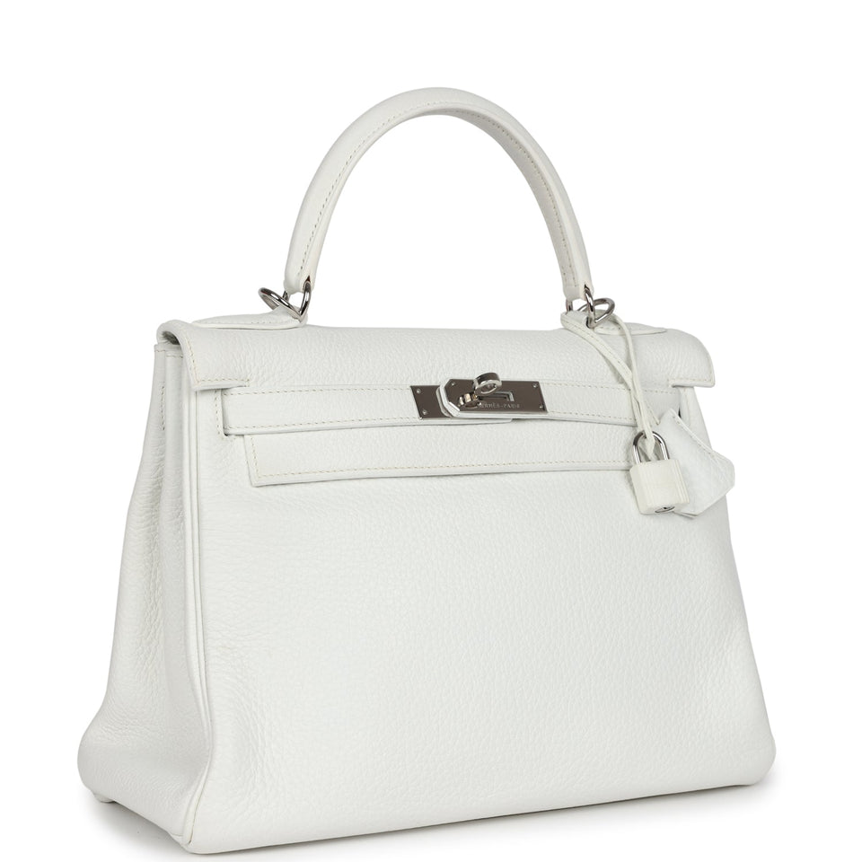 Hermes Kelly Retourne 28 White Clemence Palladium Hardware
