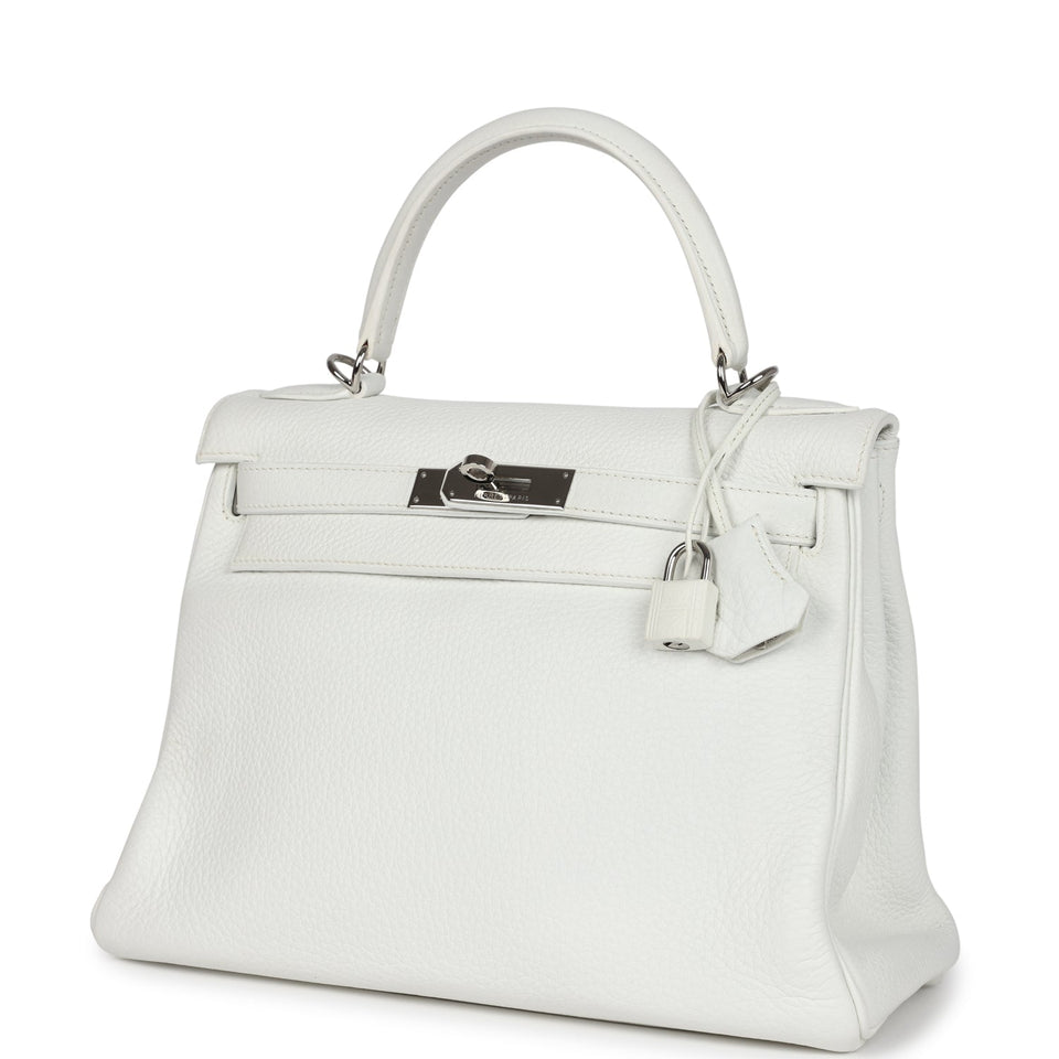 Hermes Kelly Retourne 28 White Clemence Palladium Hardware