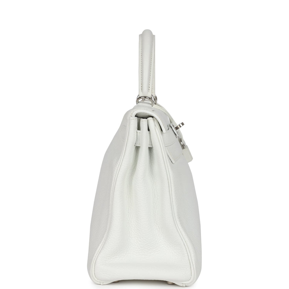 Hermes Kelly Retourne 28 White Clemence Palladium Hardware