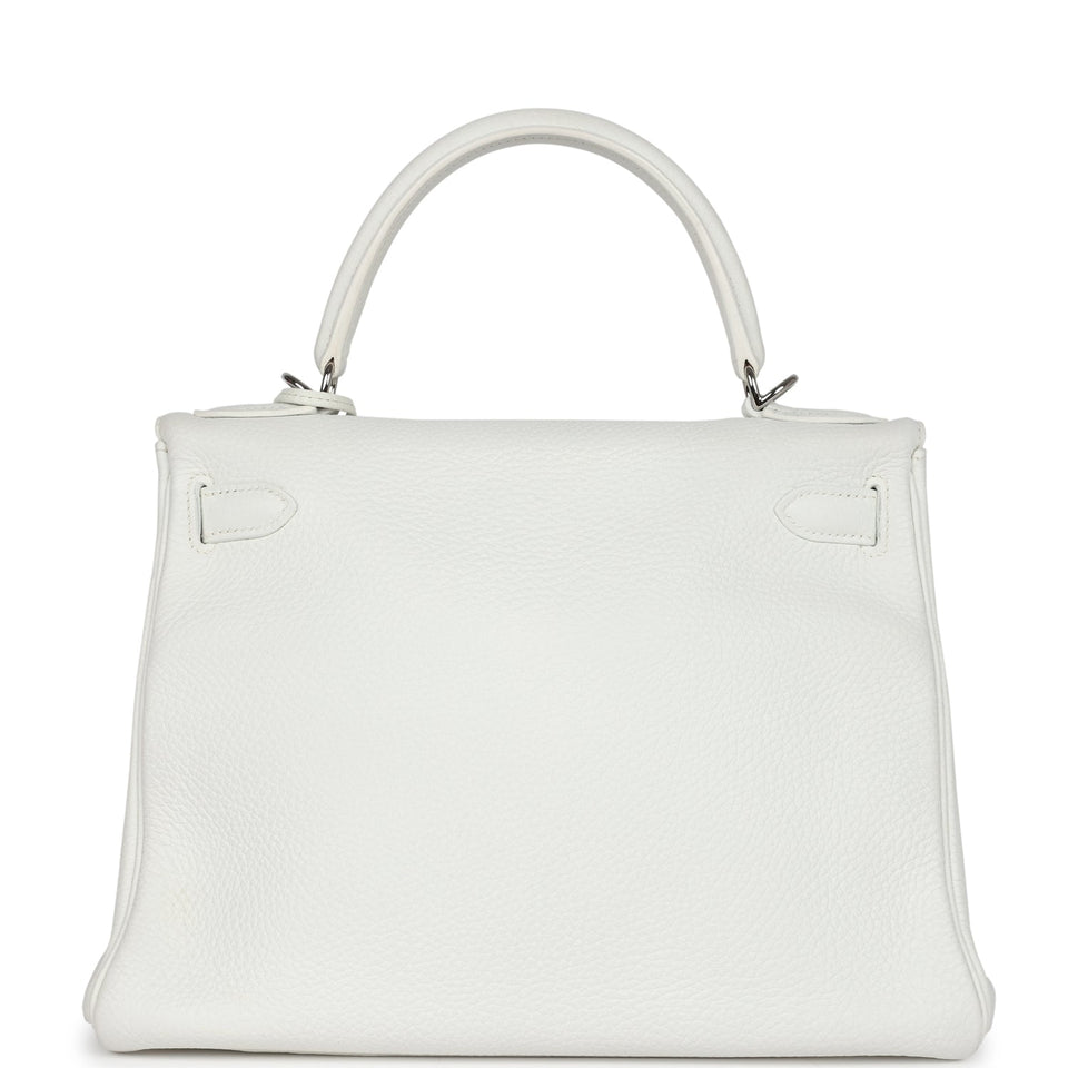 Hermes Kelly Retourne 28 White Clemence Palladium Hardware
