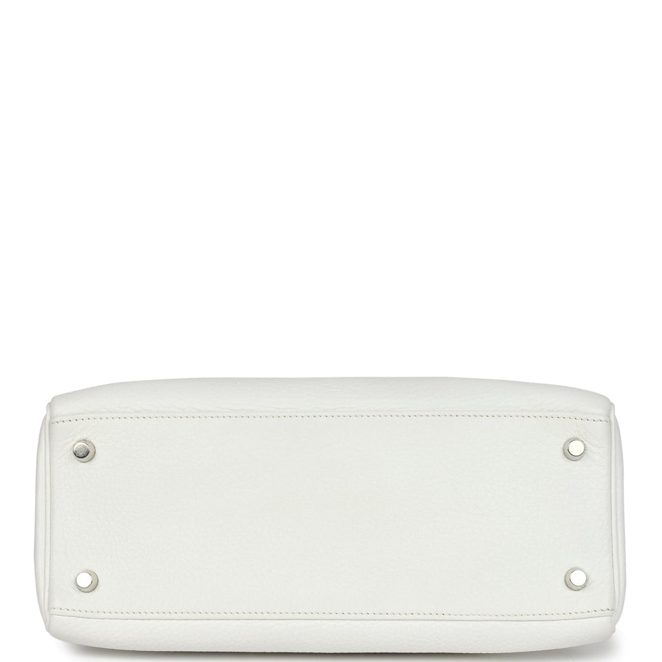 Hermes Kelly Retourne 28 White Clemence Palladium Hardware