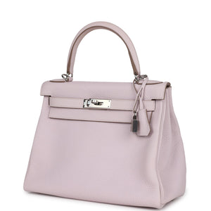 Hermes Kelly Retourne 28 Mauve Pale Clemence Palladium Hardware