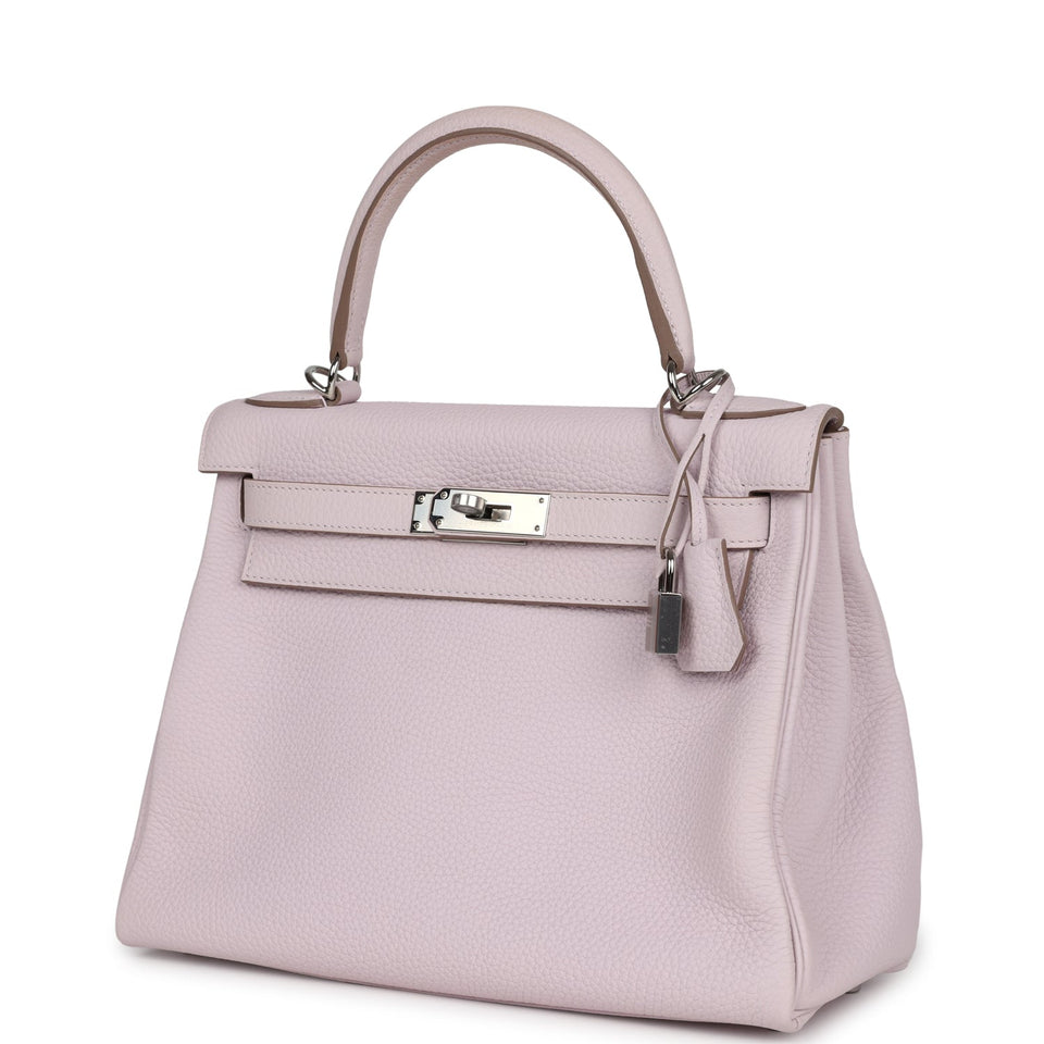 Hermes Kelly Retourne 28 Mauve Pale Clemence Palladium Hardware