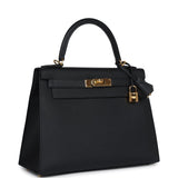 New Hermes Kelly Sellier 28 Black Epsom Gold Hardware