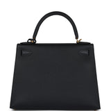 New Hermes Kelly Sellier 28 Black Epsom Gold Hardware
