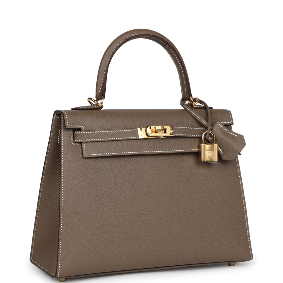 Hermes Kelly Sellier 25 Etoupe Epsom Gold Hardware