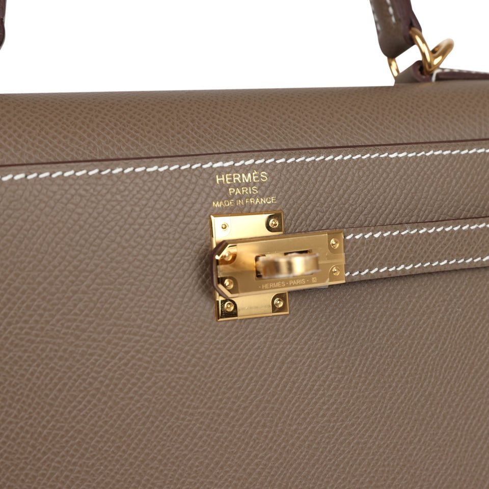 Hermes Kelly Sellier 25 Etoupe Epsom Gold Hardware