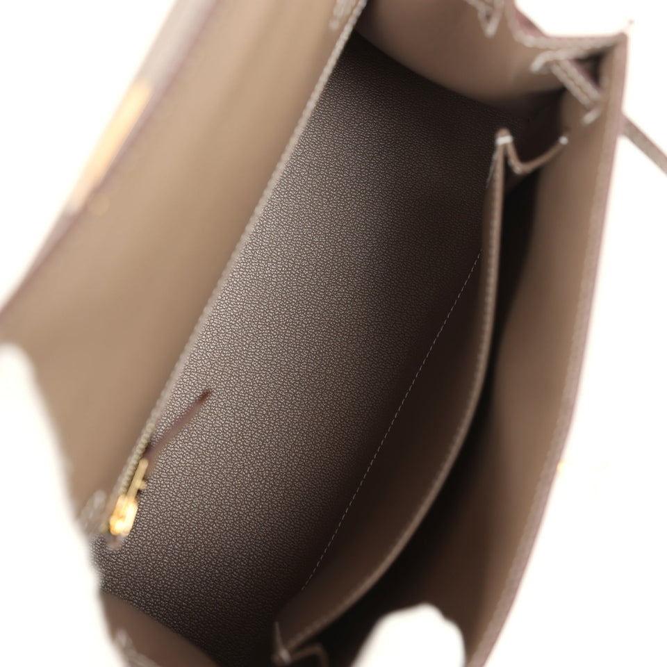 Hermes Kelly Sellier 25 Etoupe Epsom Gold Hardware