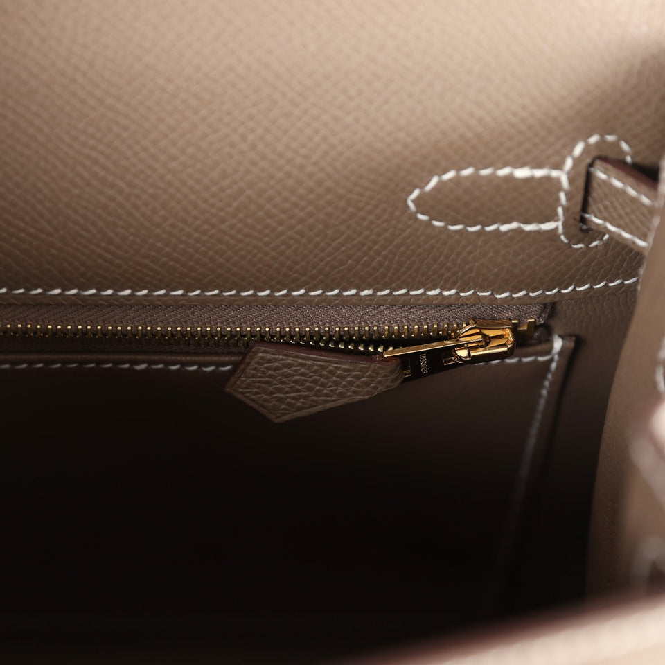 Hermes Kelly Sellier 25 Etoupe Epsom Gold Hardware