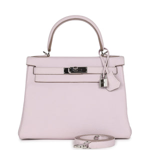 New Hermes Kelly Retourne 28 Mauve Pale Clemence Palladium Hardware