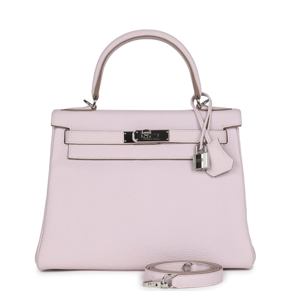 New Hermes Kelly Retourne 28 Mauve Pale Clemence Palladium Hardware