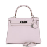 New Hermes Kelly Retourne 28 Mauve Pale Clemence Palladium Hardware