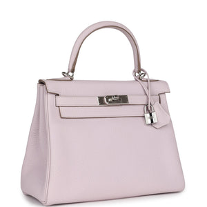 New Hermes Kelly Retourne 28 Mauve Pale Clemence Palladium Hardware