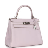 New Hermes Kelly Retourne 28 Mauve Pale Clemence Palladium Hardware