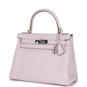 New Hermes Kelly Retourne 28 Mauve Pale Clemence Palladium Hardware
