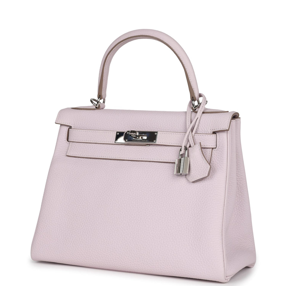 New Hermes Kelly Retourne 28 Mauve Pale Clemence Palladium Hardware