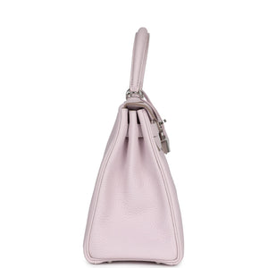 New Hermes Kelly Retourne 28 Mauve Pale Clemence Palladium Hardware