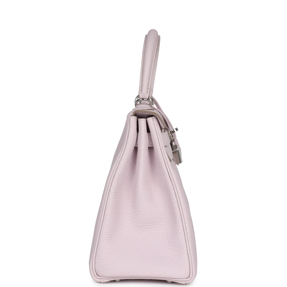New Hermes Kelly Retourne 28 Mauve Pale Clemence Palladium Hardware