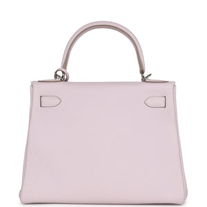New Hermes Kelly Retourne 28 Mauve Pale Clemence Palladium Hardware