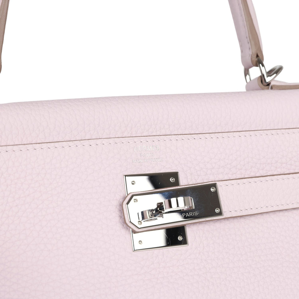 New Hermes Kelly Retourne 28 Mauve Pale Clemence Palladium Hardware