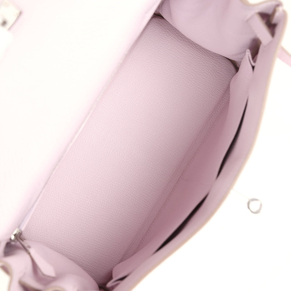 New Hermes Kelly Retourne 28 Mauve Pale Clemence Palladium Hardware
