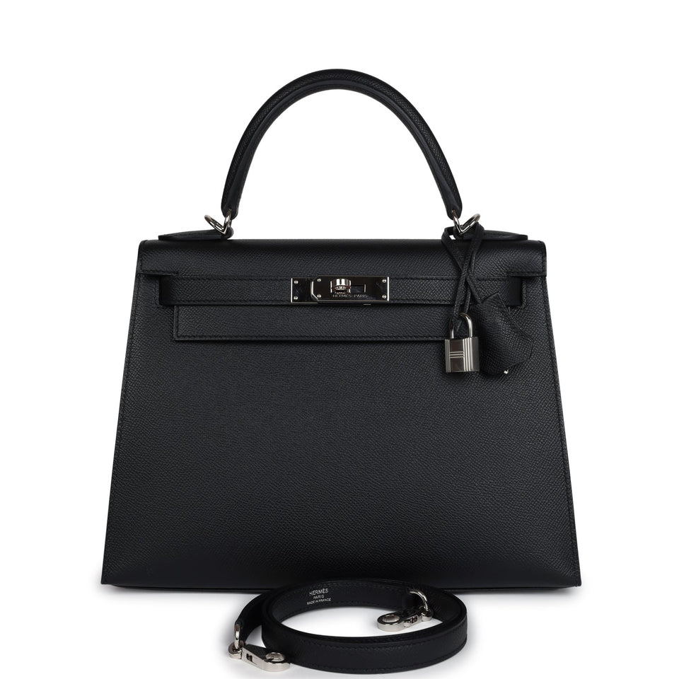 New Hermes Kelly Sellier 28 Black Epsom Palladium Hardware